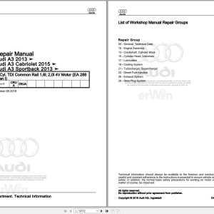 2014 - 2017 Audi A3 8V7 Service Repair Manual and Wiring Diagram