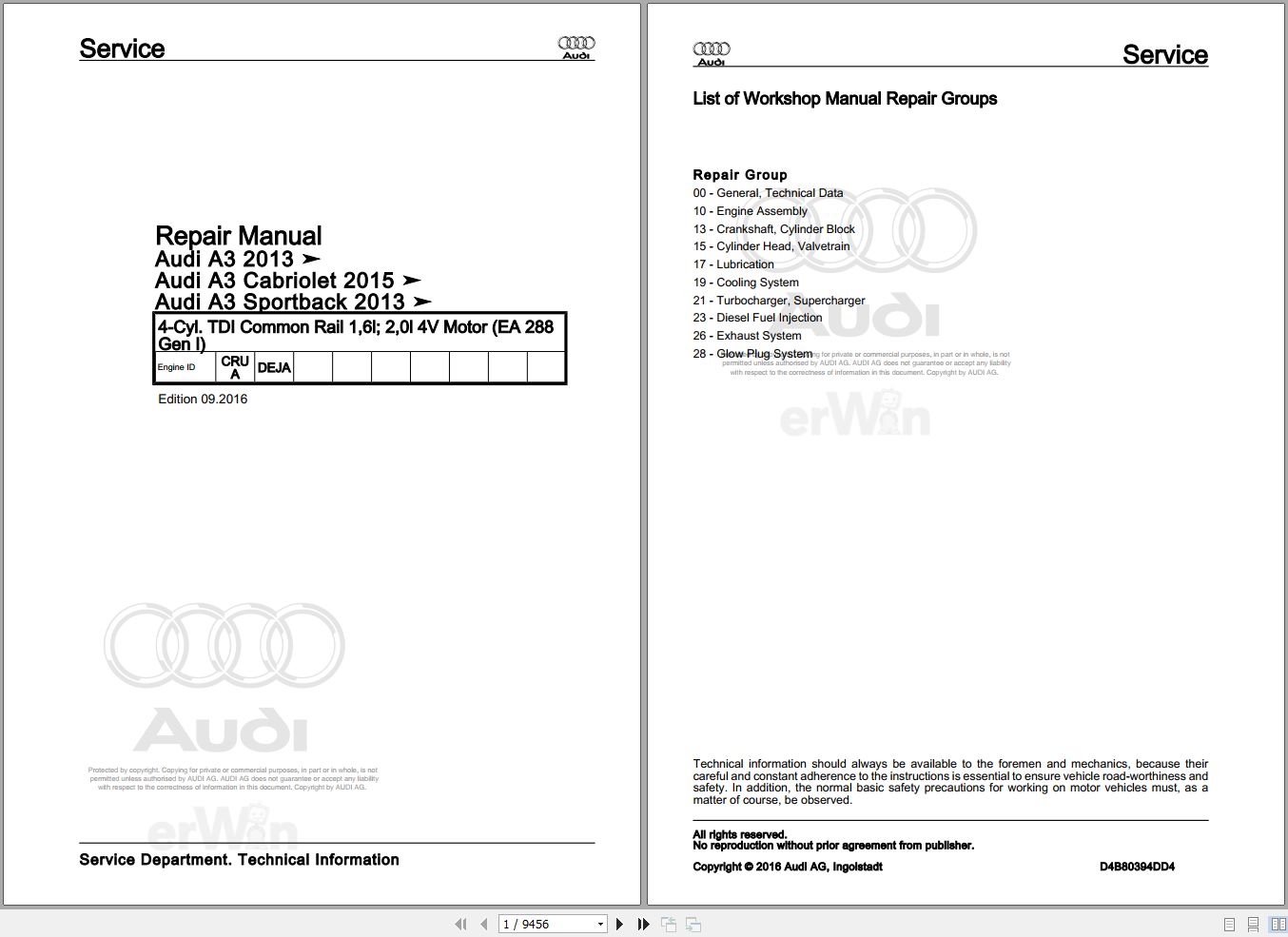 2015 - 2017 Audi A3 8VE Service Repair Manual