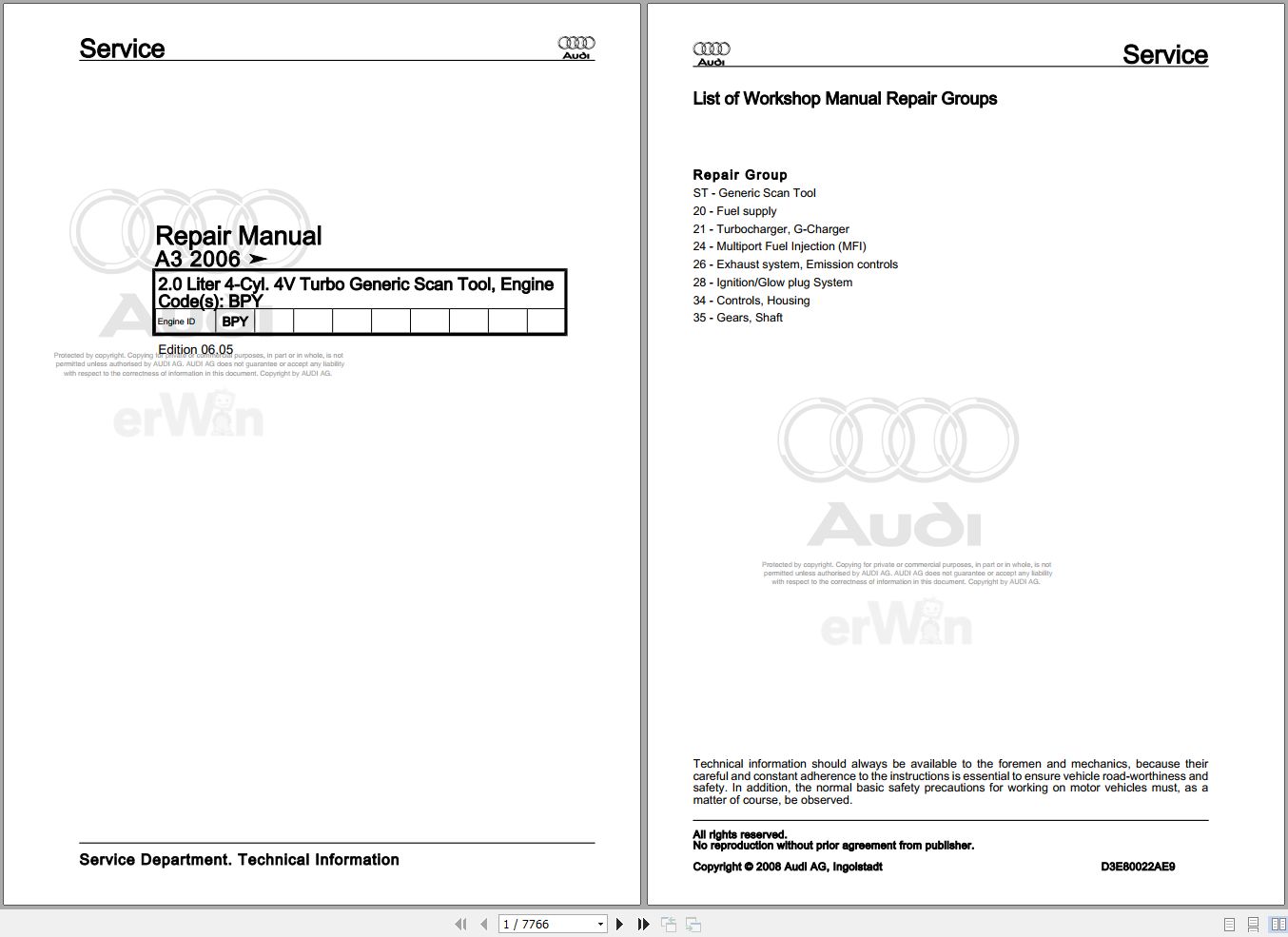 2008 - 2013 Audi A3 Cabrio 8P7 Service Repair Manual
