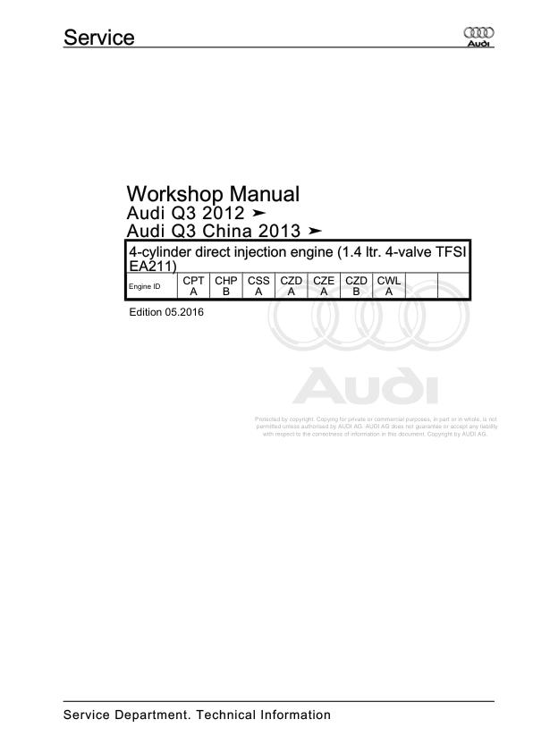 2011 - 2015 Audi A3 Q3 A3 Q3 8U 84B 8UB Workshop Manual