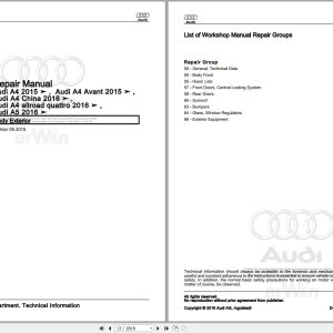 2015 - 2017 Audi A4 86 Service Repair Manual and Wiring Diagram
