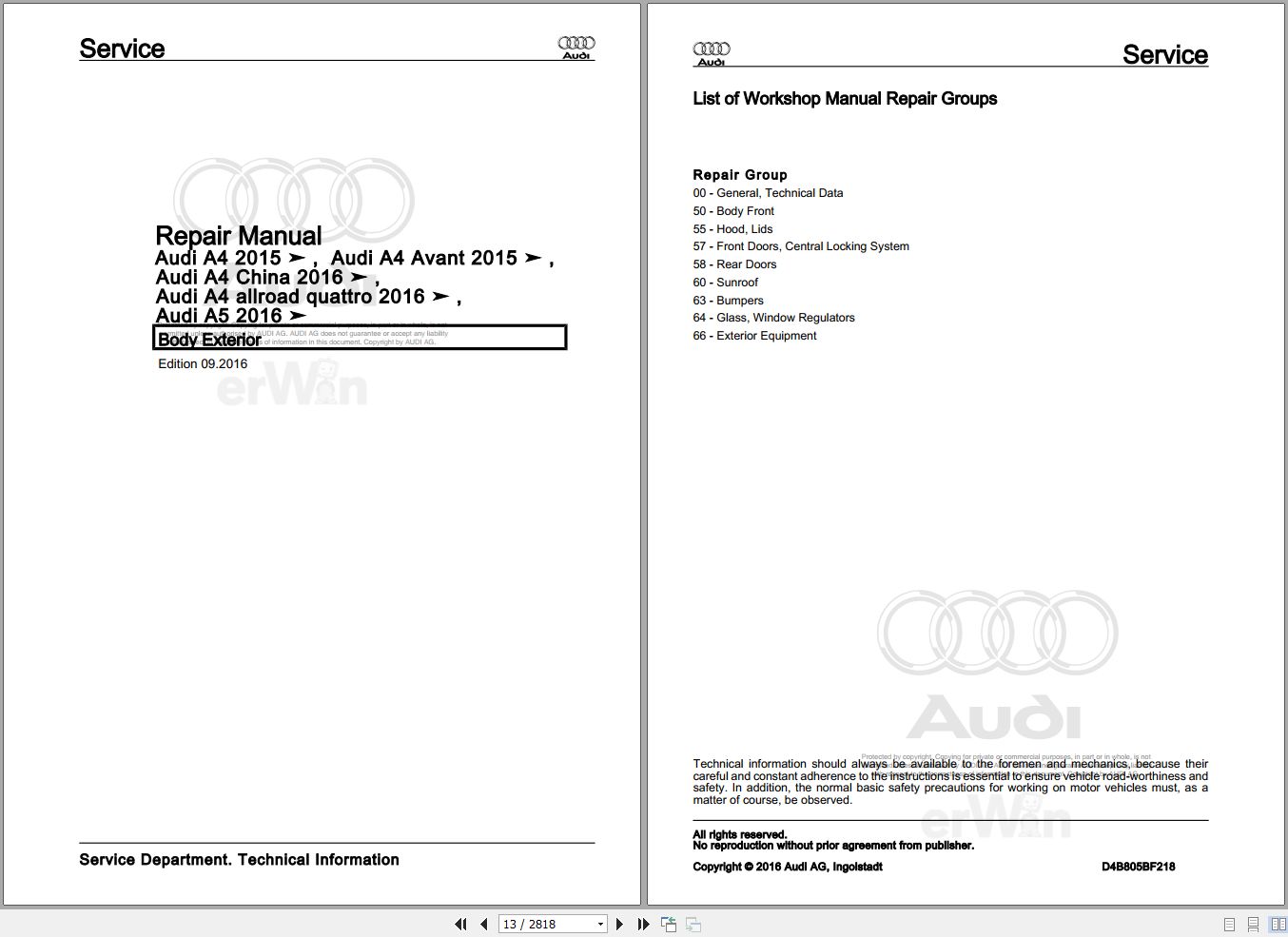 2015 - 2017 Audi A4 86 Service Repair Manual and Wiring Diagram