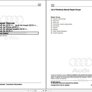 2015 - 2017 Audi A4 868 Service Repair Manual and Wiring Diagram
