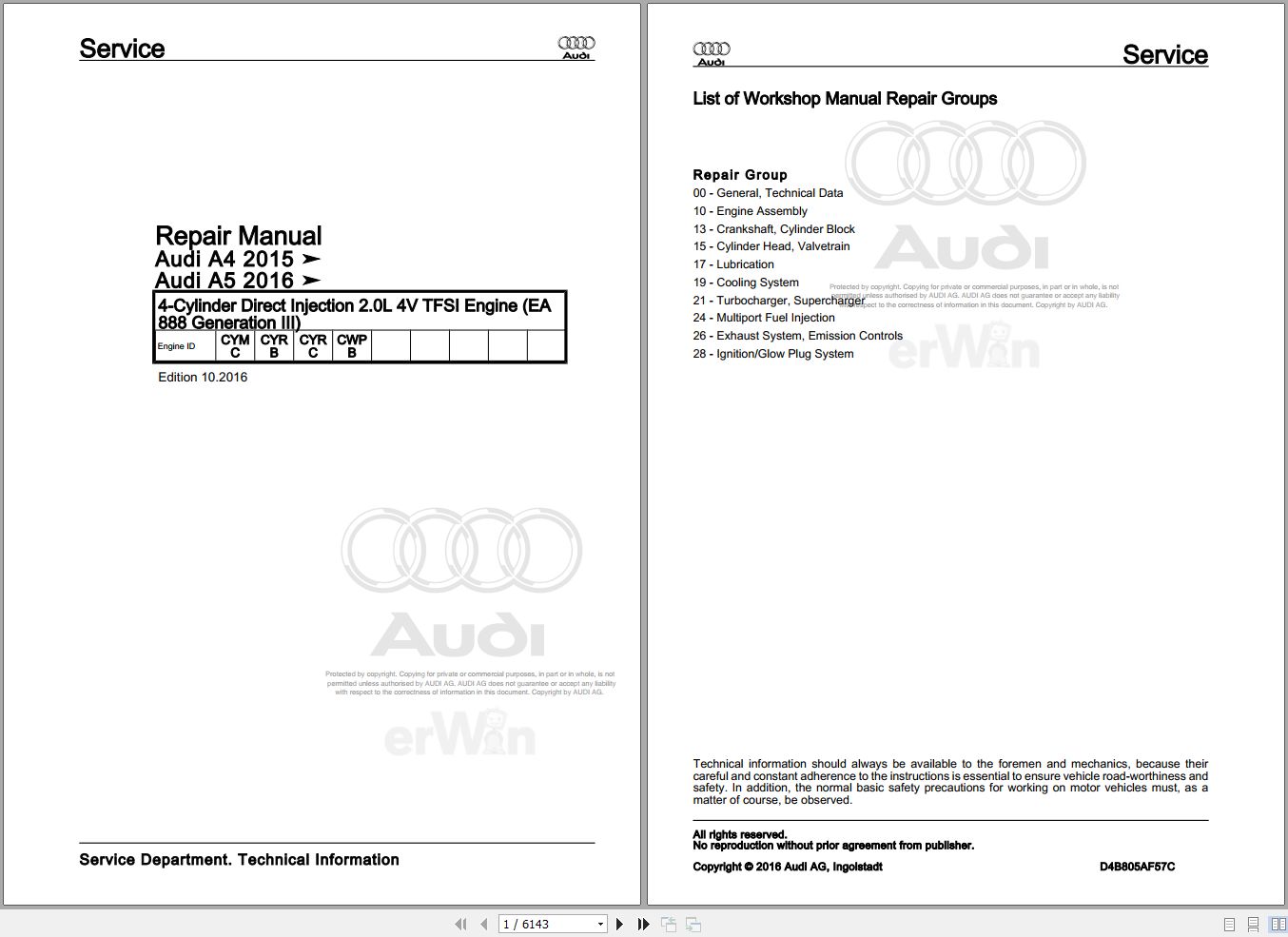 2016 - 2017 Audi A4 8WD Service Repair Manual