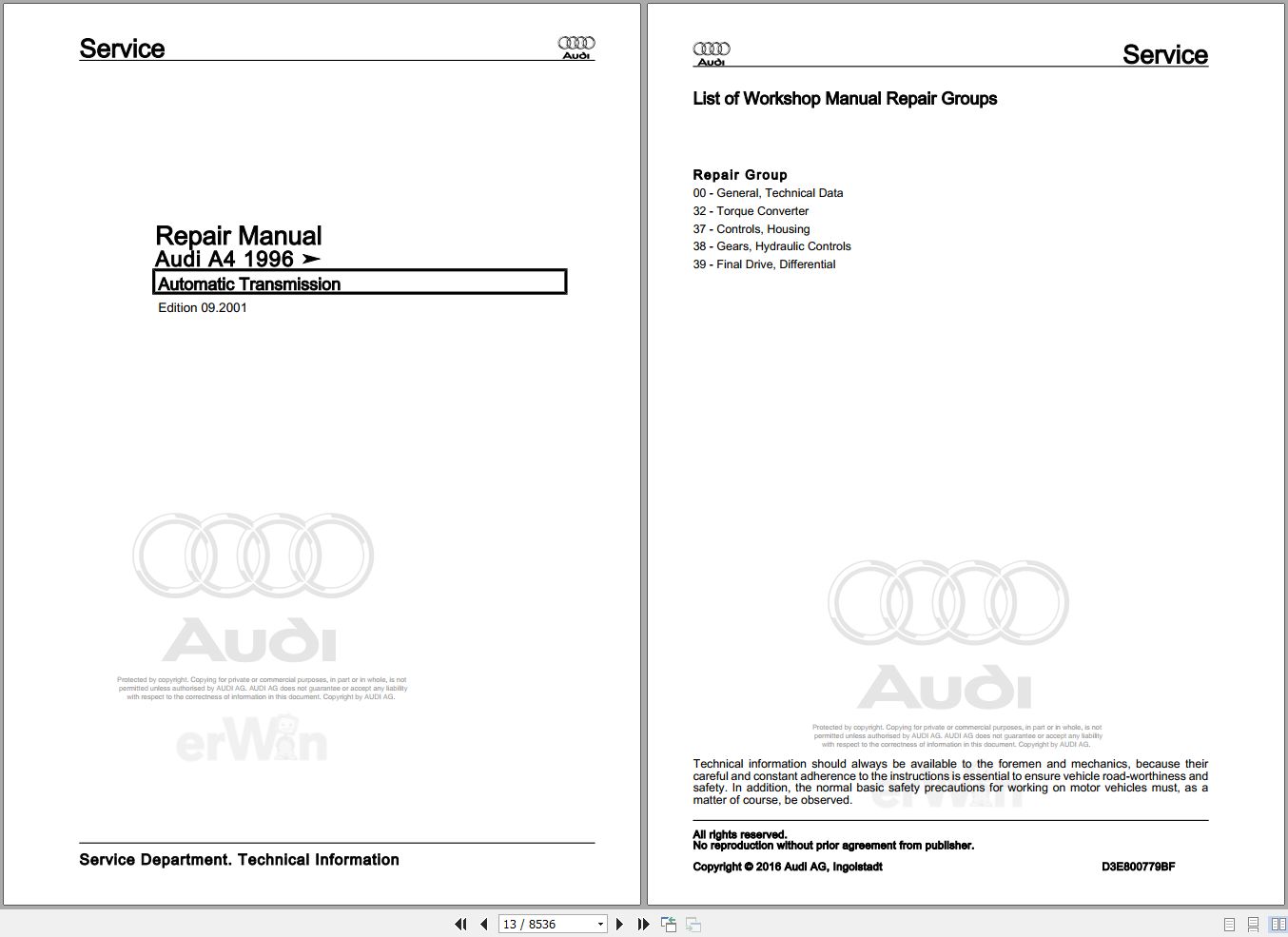 1997 - 2001 Audi A4 AD2 Service Repair Manual