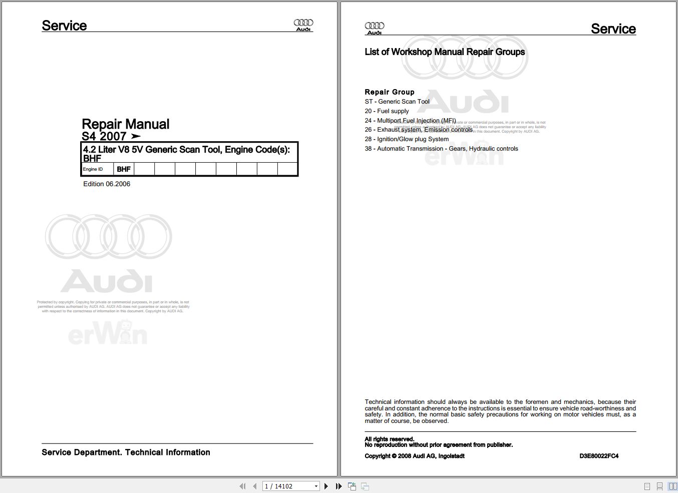2002 - 2005 Audi A4 Avant 8E5 Service Repair Manual and Wiring Diagram