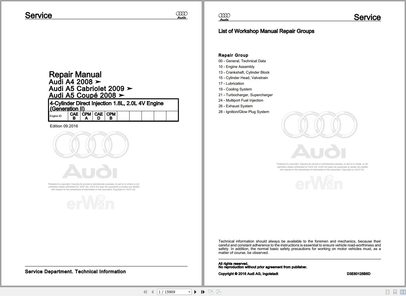 2010 - 2017 Audi A5 Cabriolet 8F Service Repair Manual and Wiring Diagram