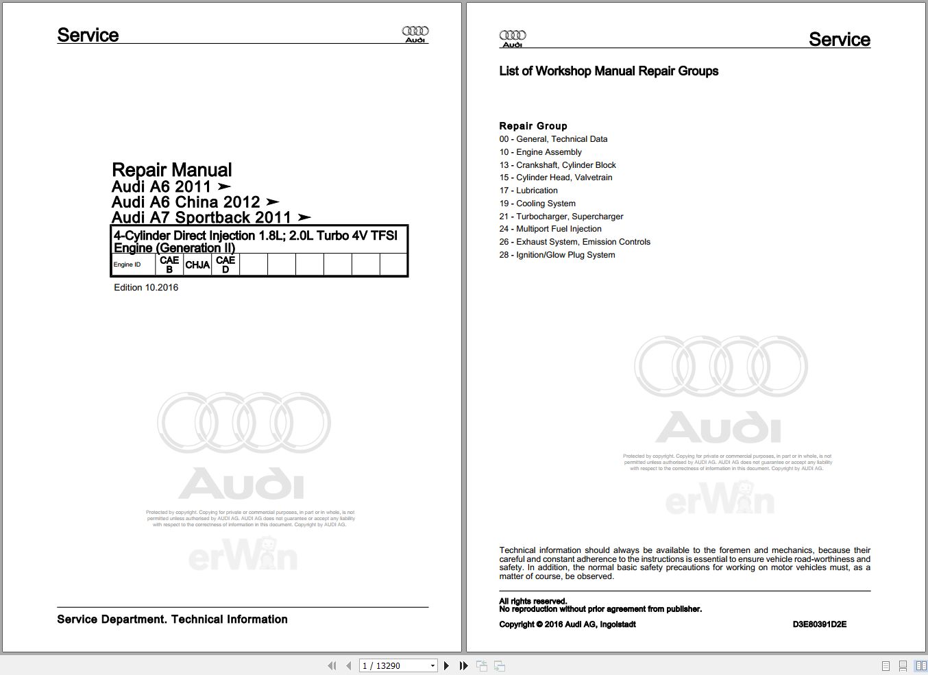 2010 - 2016 Audi A6 4GD Service Repair Manual and Wiring Diagram