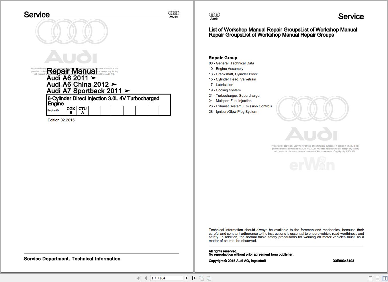 2011 - 2017 Audi A6 4X8 Service Repair Manual and Wiring Diagram