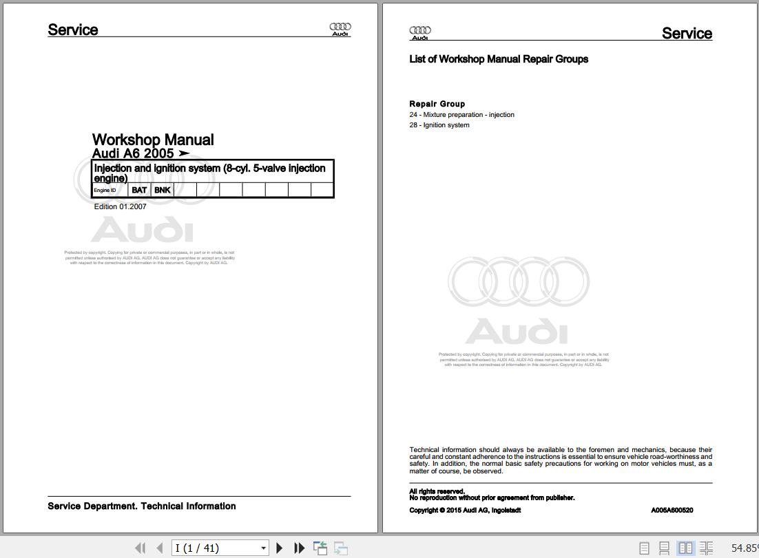 2005 - 2011 Audi A6 RS6 Allroad 4F 4F2 4F5 4FH Workshop Manual and Wiring Diagram