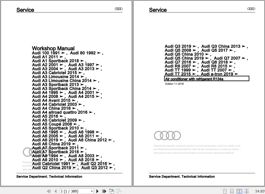 2018 - 2020 Audi A7 4K 4KA 4KF Workshop Manual and Wiring Diagram