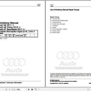 2011 - 2018 Audi A7 RS7 S7 4GA 4GF Workshop Manual and Wiring Diagram