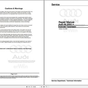 2003 - 2010 Audi A8 4E8 Service Repair Manual and Wiring Diagram