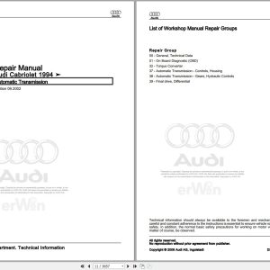 1992 - 1994 Audi Cabrio 8GA Service Repair Manual and Wiring Diagram