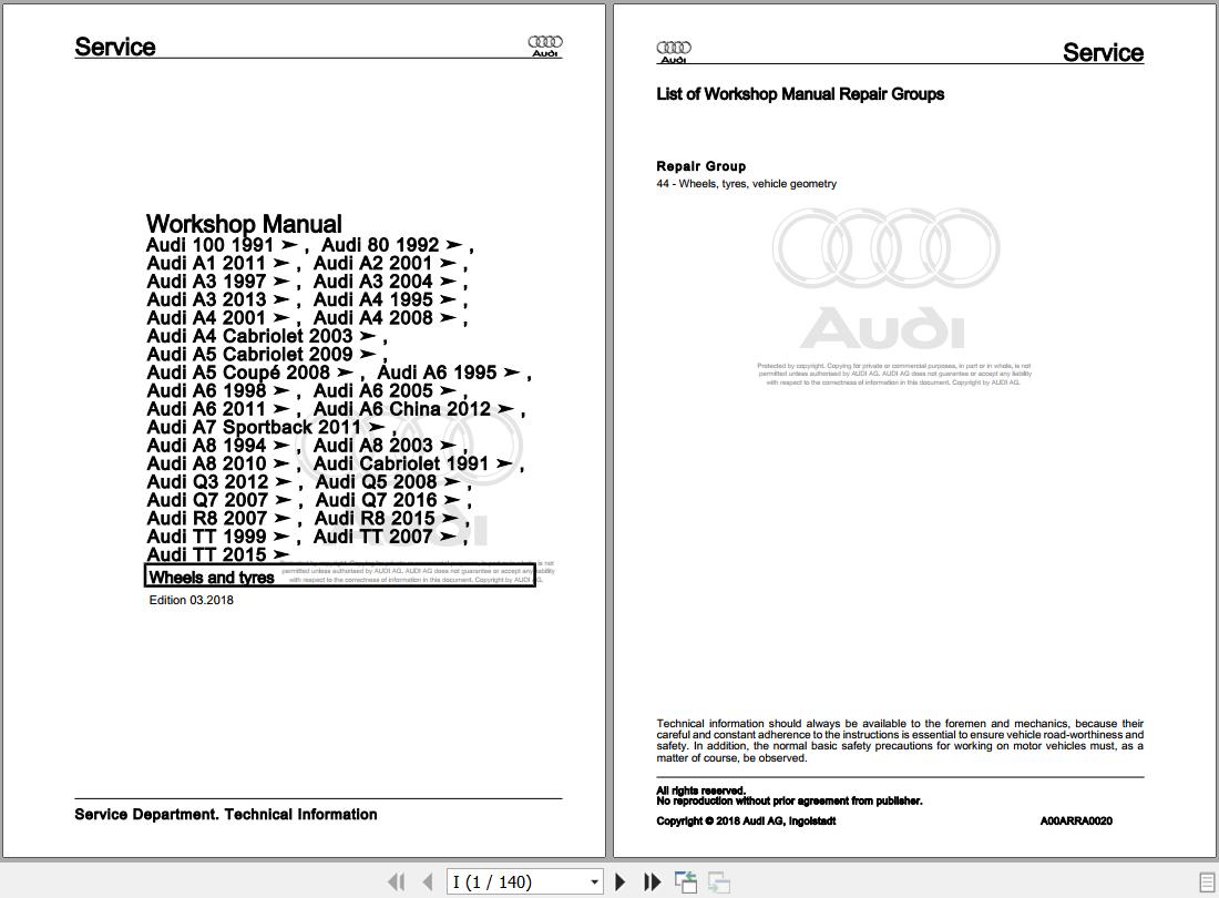 1992 - 2000 Audi Cabriolet 8G 8G7 Workshop Manual