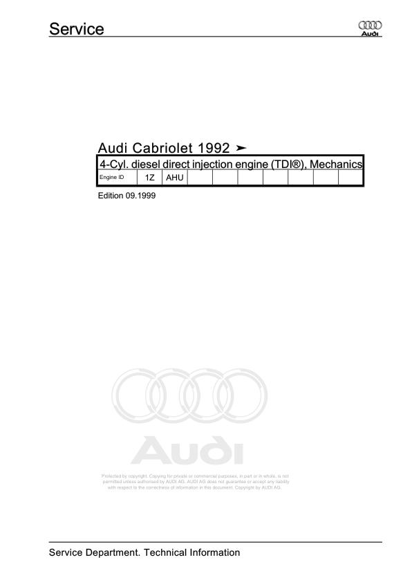1992 - 2000 Audi Cabriolet Cabriolet 8G 8G7 Workshop Manual