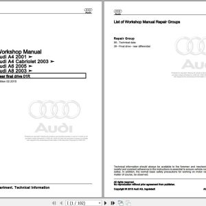 2003 - 2009 Audi Cabriolet 8H 8H7 8HE Workshop Manual and Wiring Diagram