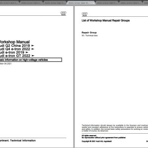 2020-2022 Audi E-tron Workshop Service Manual