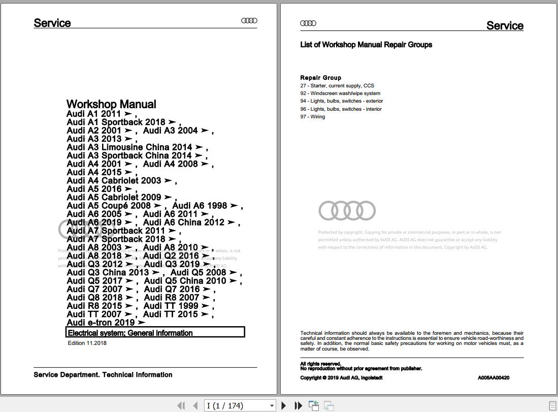 2007 - 2015 Audi R8 42 422 423 427 429 Workshop Manual and Wiring Diagram