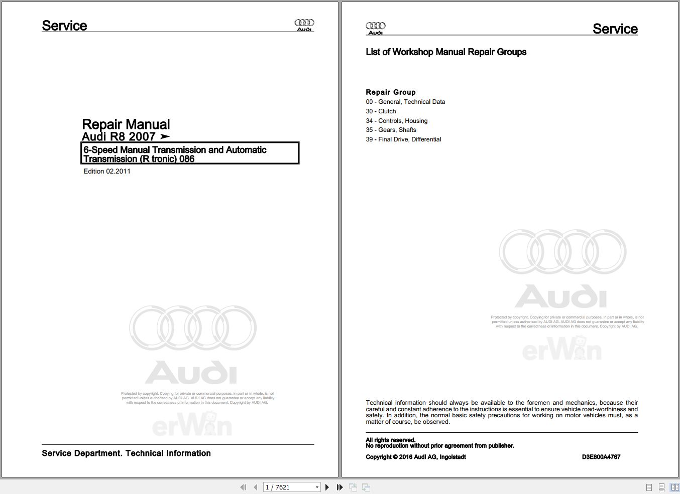 2012 - 2015 Audi R8 427 Service Repair Manual and Wiring Diagram