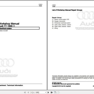 1998 - 2006 Audi TT 8N 8N3 8N9 Workshop Manual and Wiring Diagram