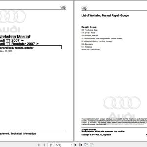 2006 - 2014 Audi TT RS 8J 8J3 8J9 Workshop Manual and Wiring Diagram