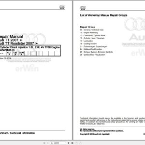 2008 - 2014 Audi TT 8J 8J9 8J3 Service Repair Manual and Wiring Diagram