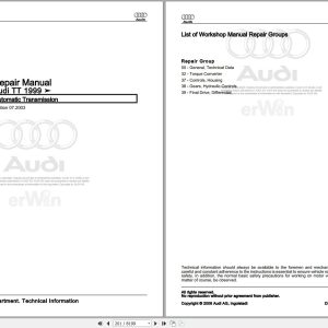 2000 - 2006 Audi TT 8N9 8N3 8N Service Repair Manual and Wiring Diagram