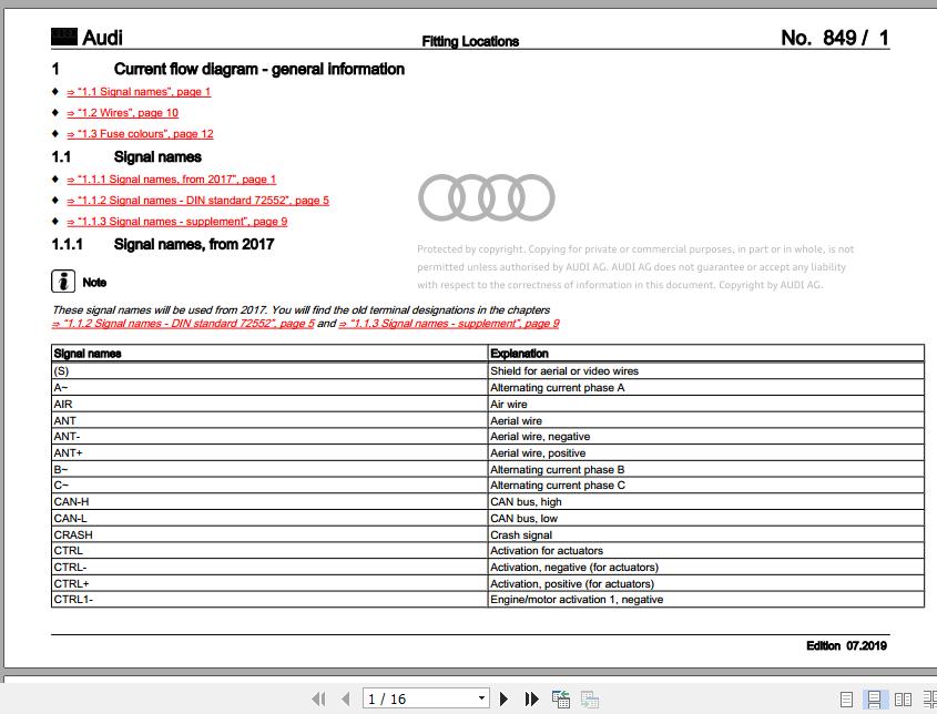 Audi A3 (8V) 2013-2020 Wiring Digarams & Workshop Manuals EN