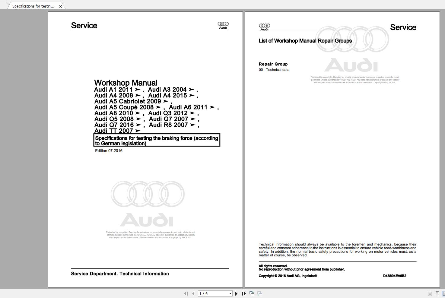 Audi A4 (B9,8W) 2015 Workshop Manual & Electrical Wiring Diagram