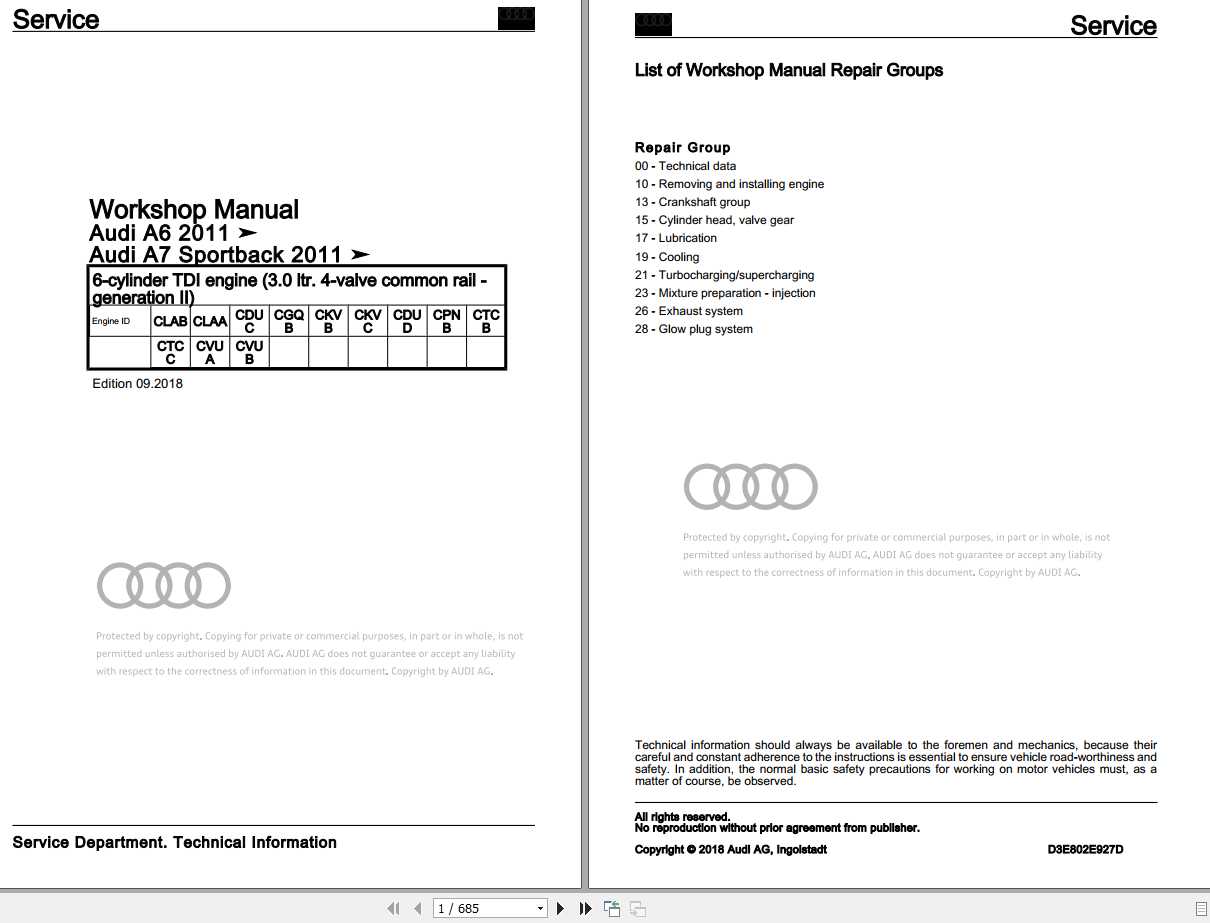 Audi A6 2011-2019 Workshop Service Manual & EWD