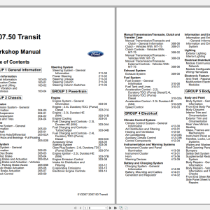 2007 FORD TRANSIT 2007 Workshop Repair Manual & Wiring Diagram