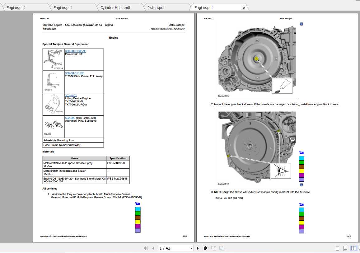 2016 Ford Escape Engine 1.6L EcoBoost (132kW-180PS) Sigma Repair Manual