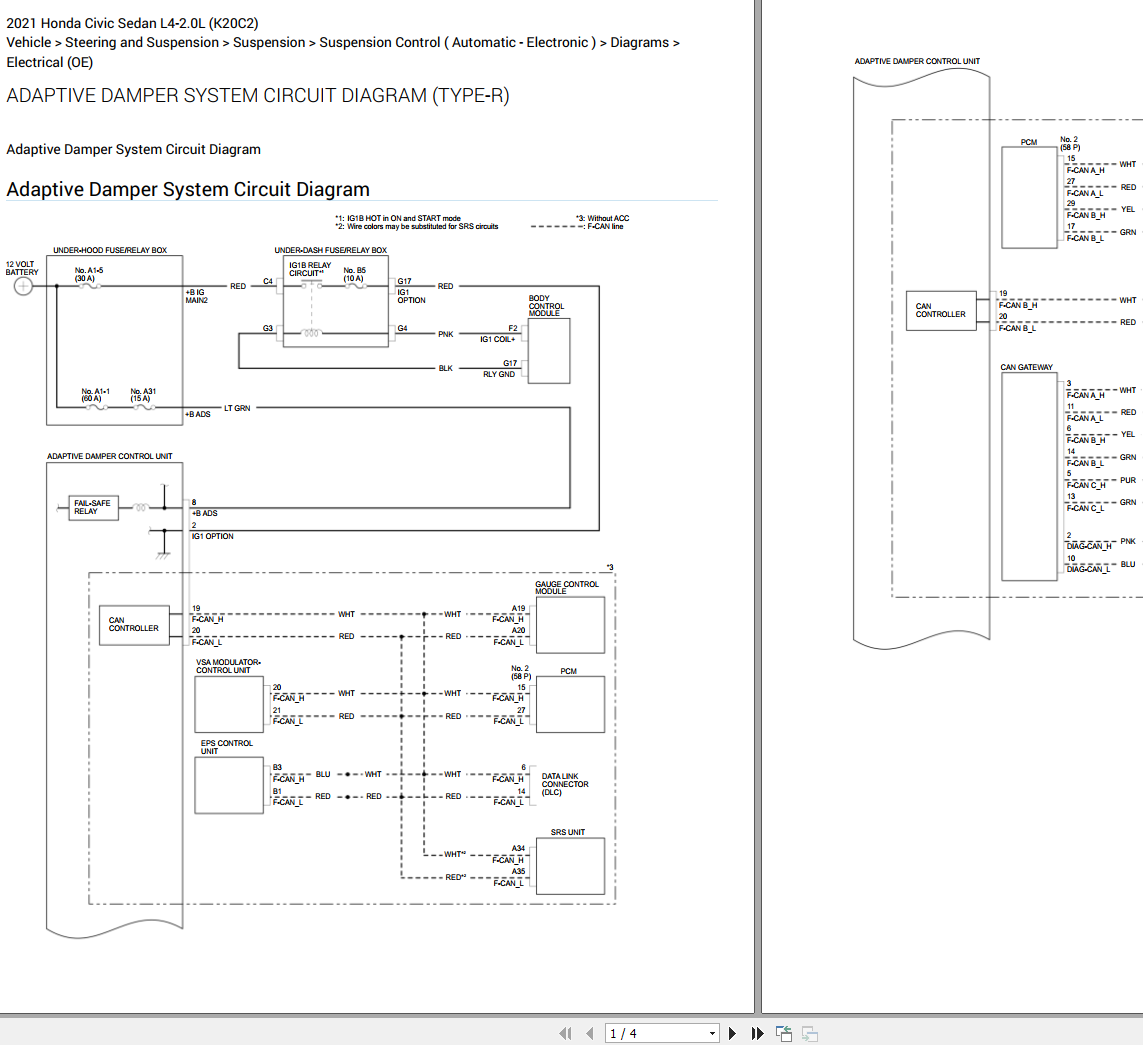 2021 Honda Civic Sedan L4-2.0L (K20C2) Electrical Wiring Diagram