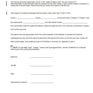 2021-2024 Tesla Model Y Service Bulletin
